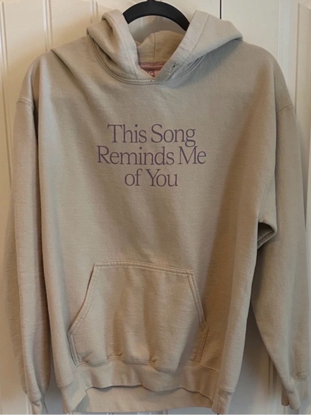 LONELY GHOST Beige Hoodie with Purple Text
